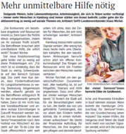 Screenshot eines Artikels aus der Landesbeilage der SoVD-Zeitung mit der Headline: Mehr unmittelbare Hilfe nötig